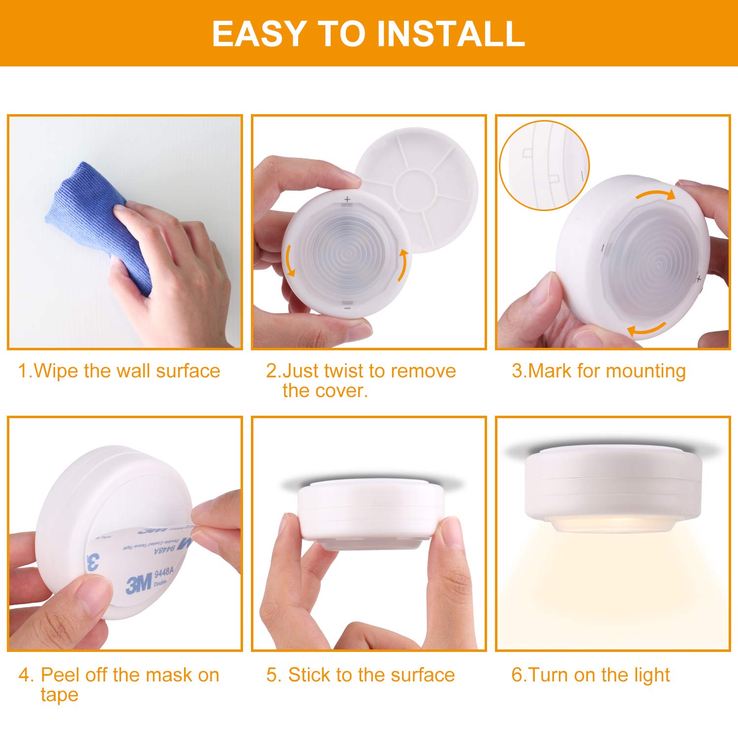 Schrankleuchten WOWGO Kabinett Beleuchtung Unterbauleuchten, drahtloses batteriebetriebenes LED Nachtlicht mit Fernbedienung für Küchen, Treppen, Kabinett und Garderobe