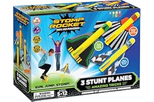 Stomp Rocket Stunt Plane Launcher Toy for Kids - 3 Foam Airplane Toy Soars Over 100 Feet - Unique Tricks & Adjustable Plane Rocket Launcher Stand - Fun Outdoor Toys & Gift for Boys or Girls