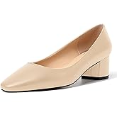 SKYSTERRY Womens Square Toe Fashion Slip On Solid Wedding Patent Chunky Low Heel Pumps Shoes 2 Inch