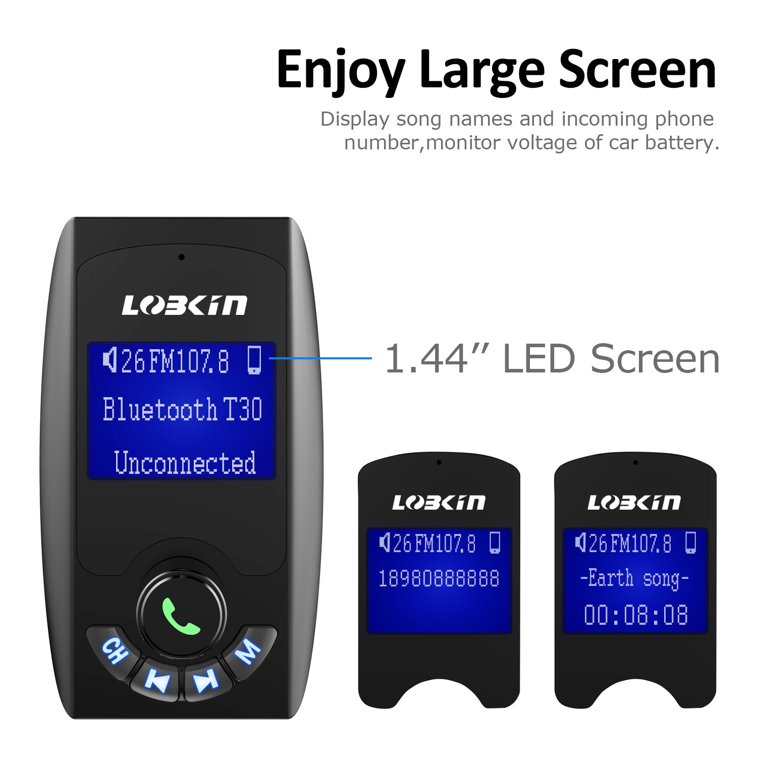 Lobkin Wireless In-Car Bluetooth FM Transmitter Radio Adapter Car Kit With USB Charger Support USB Flash Drive Micro SD Card AUX Input 2017 Model