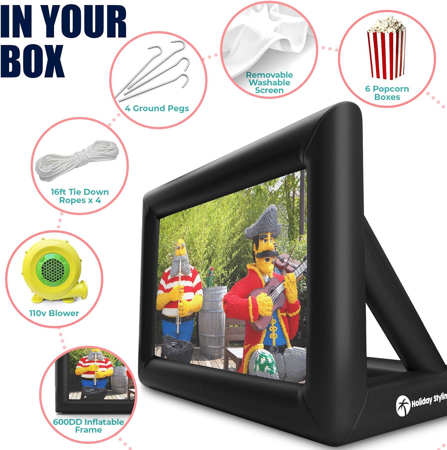 Holiday Styling: Outdoor Projector Screen – Outdoor Movie Screen - TV Projection Screen - Inflatable Portable Projector Screen for Family Movies - Premium Grade 200 inch Diagonal (16ft) Front + Rear: Electronics