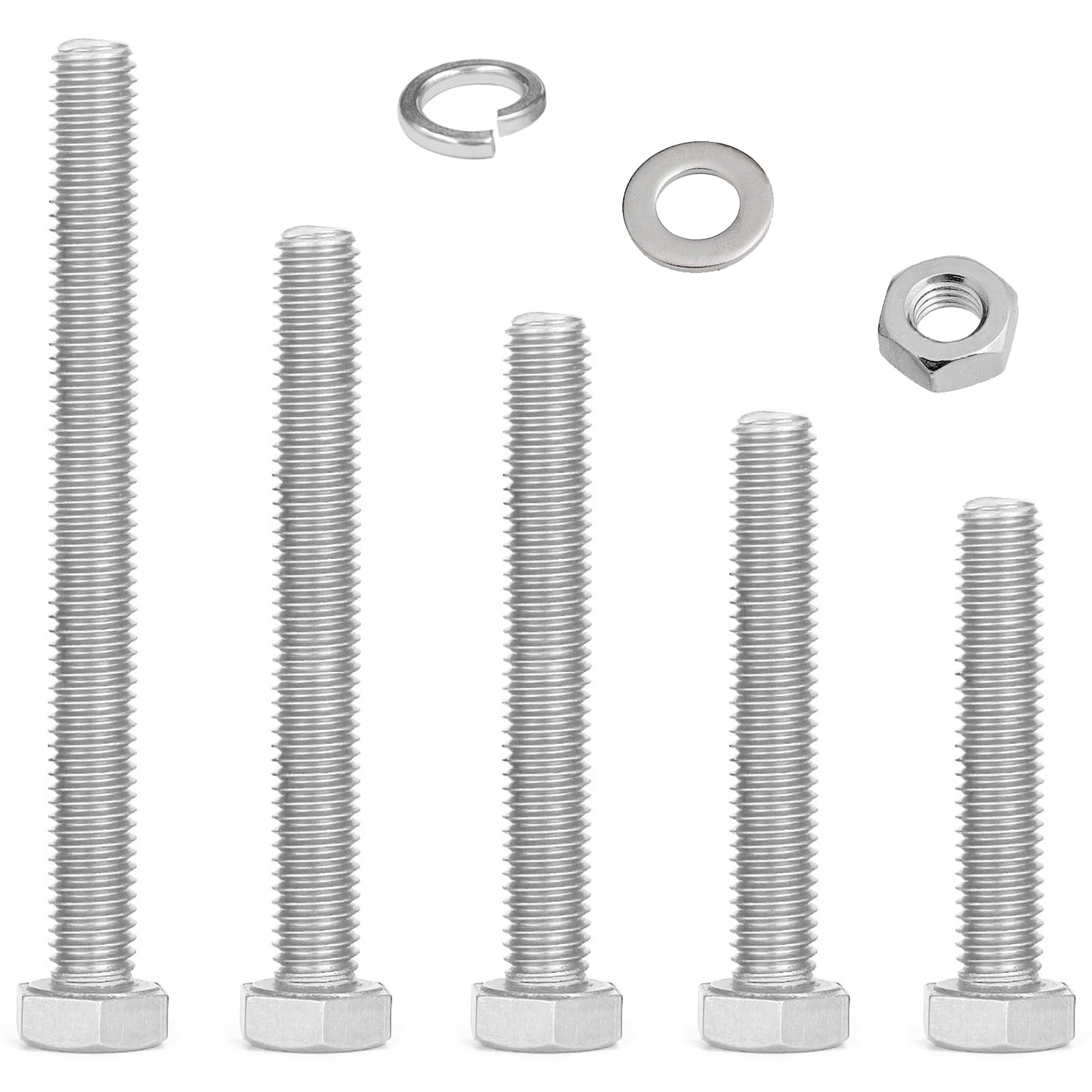 M10 Nuts And Bolts Set,Stainless Steel Hex Bolts Sets With Washers,Longer Machine Screws Assorted,Fully Threaded Bolts For Car,Bike,Furniture,Ship,Construction,Mechanical(50/60/70/80/100mm)(M10)