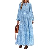 PRETTYGARDEN Women's Spring Dresses 2026 Long Sleeve Flowy Casual Floral Maxi Dress Crew Neck Smocked Tiered Long Dress
