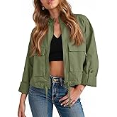 Tankaneo Women Casual Cropped Jackets Zip Up Lightweight Military Safari Short Utility Coat with Pockets