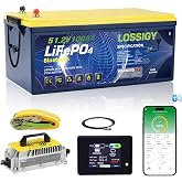 LOSSIGY 48V Lithium Battery Golf Cart Conversion Kit with Charger&amp;Monitor | 100AH Deep Cycle LiFePO4 Battery 5.12Kwh Built in 200A Bluetooth BMS Peak Current 1000A(3-5s) Prefect for Solar System RV