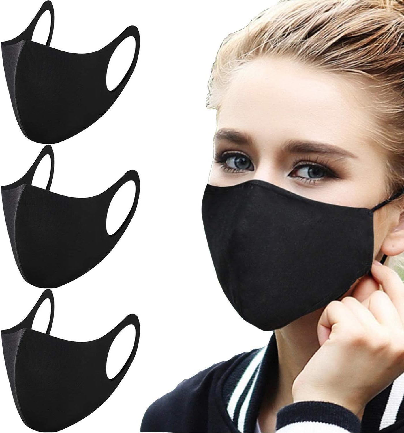 3 Pack Dust Masks with 6PCS N95 Filters, Anti Pollution 3D Facemask-Washable and Reusable, PM2.5 Windproof Cotton Face Mouth Mask for Cycling Camping Travel Black for Adults