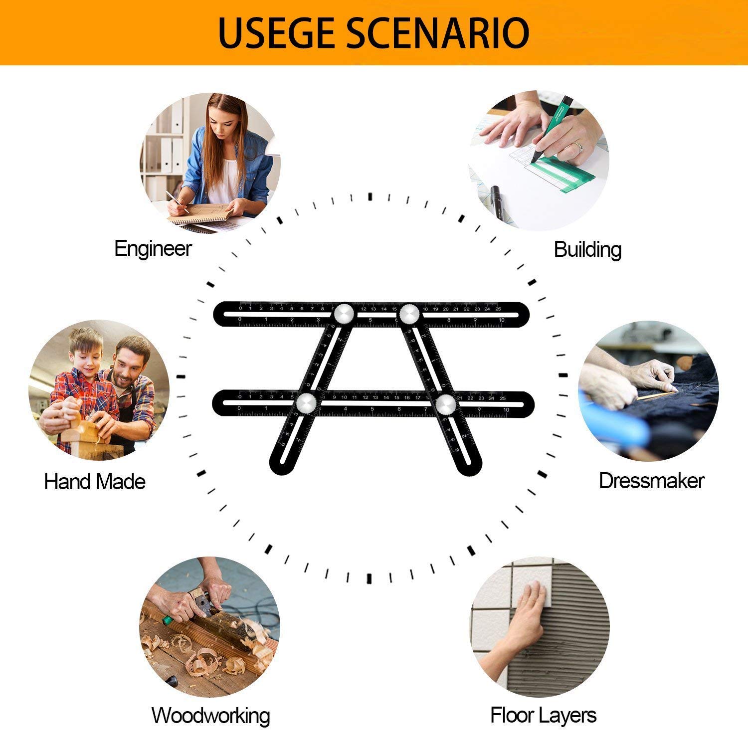 Template Tool Ruler RE2LS - Premium Aluminum Alloy four folding ultra nook, multi angle measurement tool for Handymen, DIY-ers
