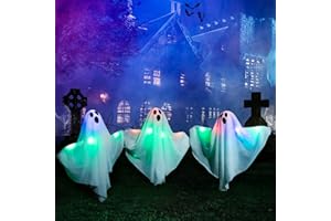 YoleShy Halloween Ghost Yard Stakes with Light Up, Set of 3 Halloween Ghost Decorations, Halloween Yard Stakes for Outdoor Decorations, Halloween Yard Decoration Haunted House Decoration