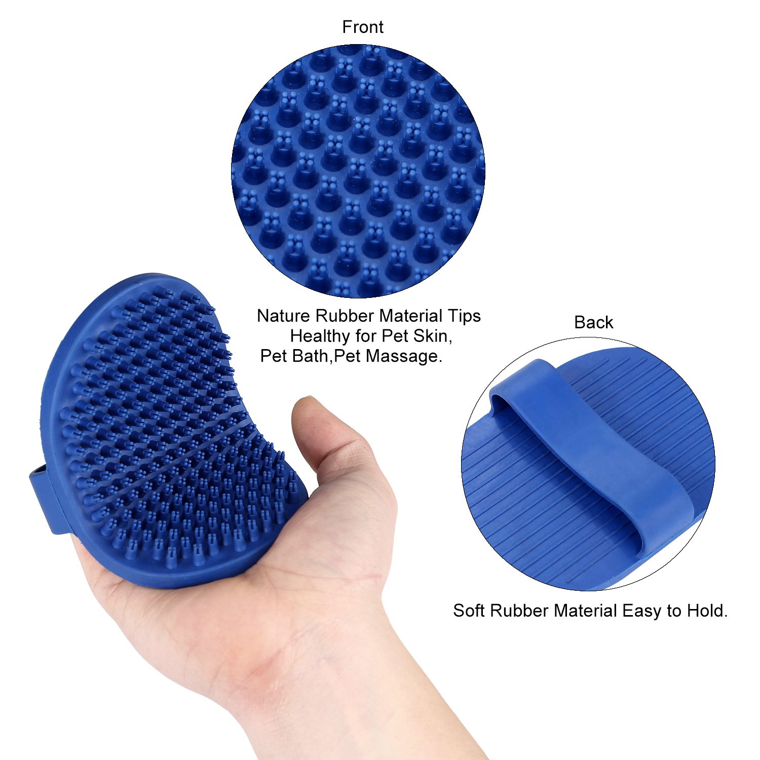 Pet Grooming Glove for Long and Short Fur - Hair Remover Mitt - Gentle Deshedding Brush - Efficient Double Side with Five Finger Design for Horses, Dogs and Cats - Blue