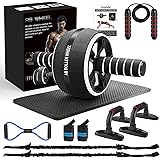 Ab Roller Wheel, 10-In-1 Ab Exercise Wheels Kit with Resistance Bands, Knee Mat, Jump Rope, Push-Up Bar - Home Gym Equipment 
