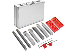 JOOGTO Indexable Lathe Turning Tool 21Pcs Kit 1/2'' 12mm Shank 7Pcs Metal Lathe Tools Holder Set & 14Pcs Turning Inserts for Turning Grooving Threading Boring, Lathe Tooling Ideal as Gift with Aluminum Box