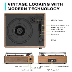 Retro Record Player for Vinyl with Speakers Vintage