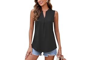 WNEEDU Womens Summer Tank Tops 2026 Trendy Causal Ladies Sleeveless V Neck Pleated Dressy Blouse Shirts