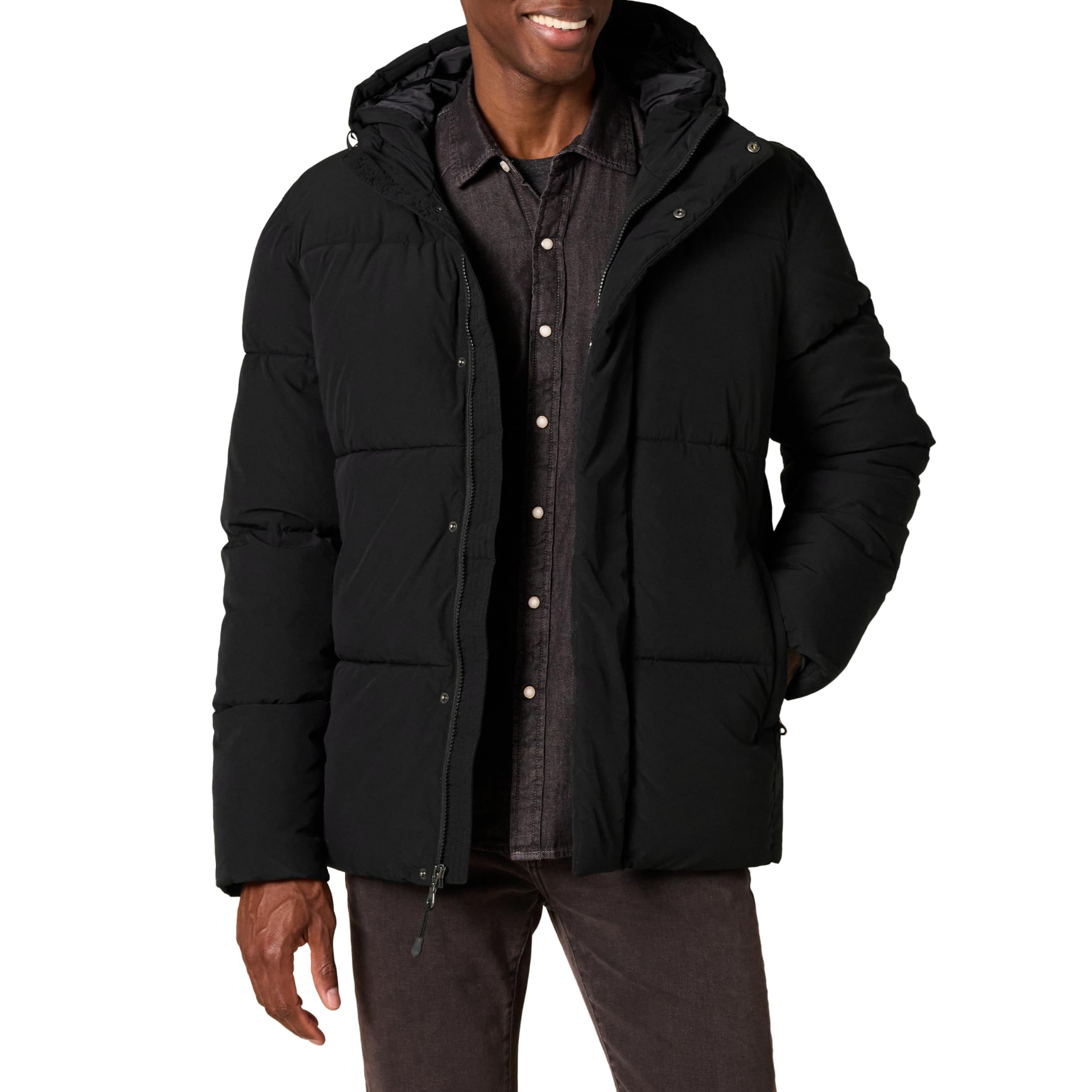 Photo 1 of Amazon Essentials Men's Mid-Length Hooded Puffer Coat (Available in Big & Tall), Black, XX-Large