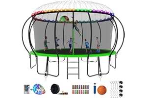 SKYUP 2025 Upgraded 8 10 12 14 15 16 FT 1500lbs Tranpoline for Kids and Adults with Light+Sprinkler+Socks, Recreational Tranpoline with Basketball Hoop, Ladder, ASTM Approved Tranpoline for 7-10 Kids