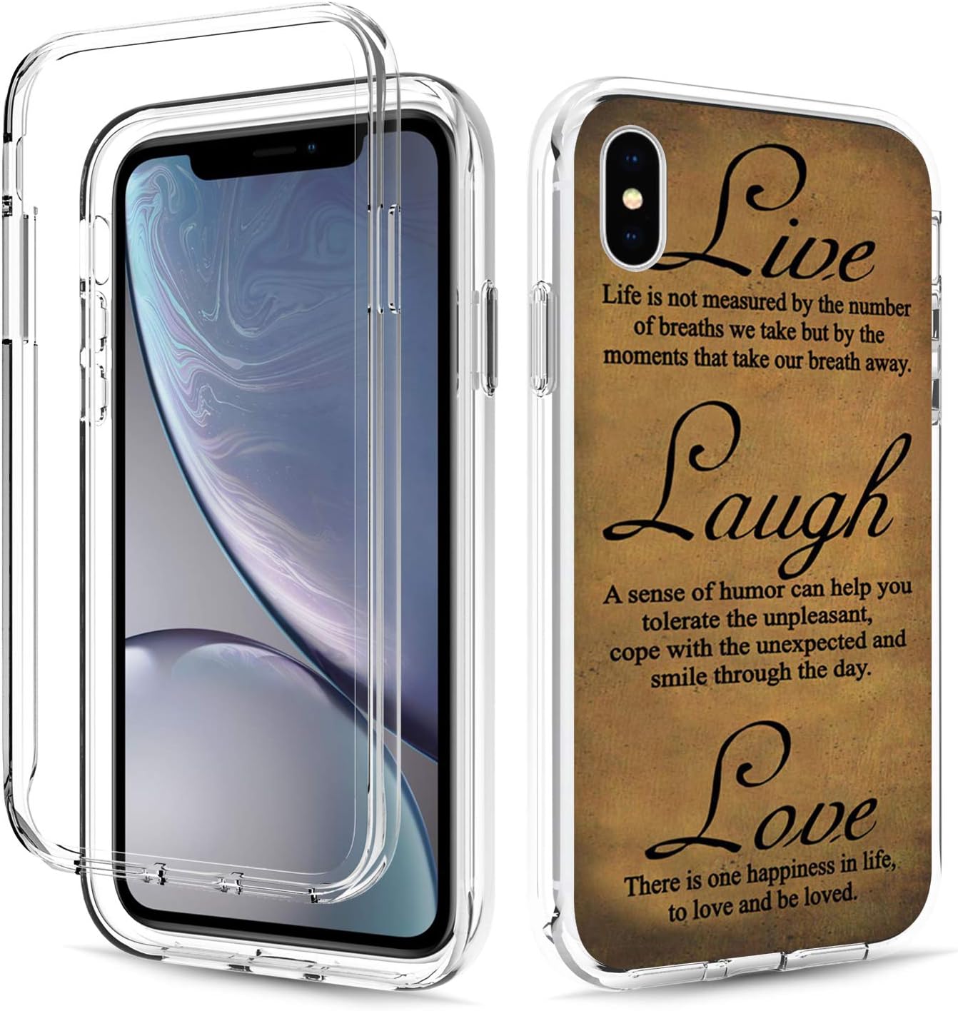 iPhone Xs Max Case, Rossy Full Body Shockproof Dual Layer High Impact Clear Protective Case Hard Plastic & Soft TPU Bumper Cover for Apple iPhone Xs Max 6.5 inch,Live Laugh Love