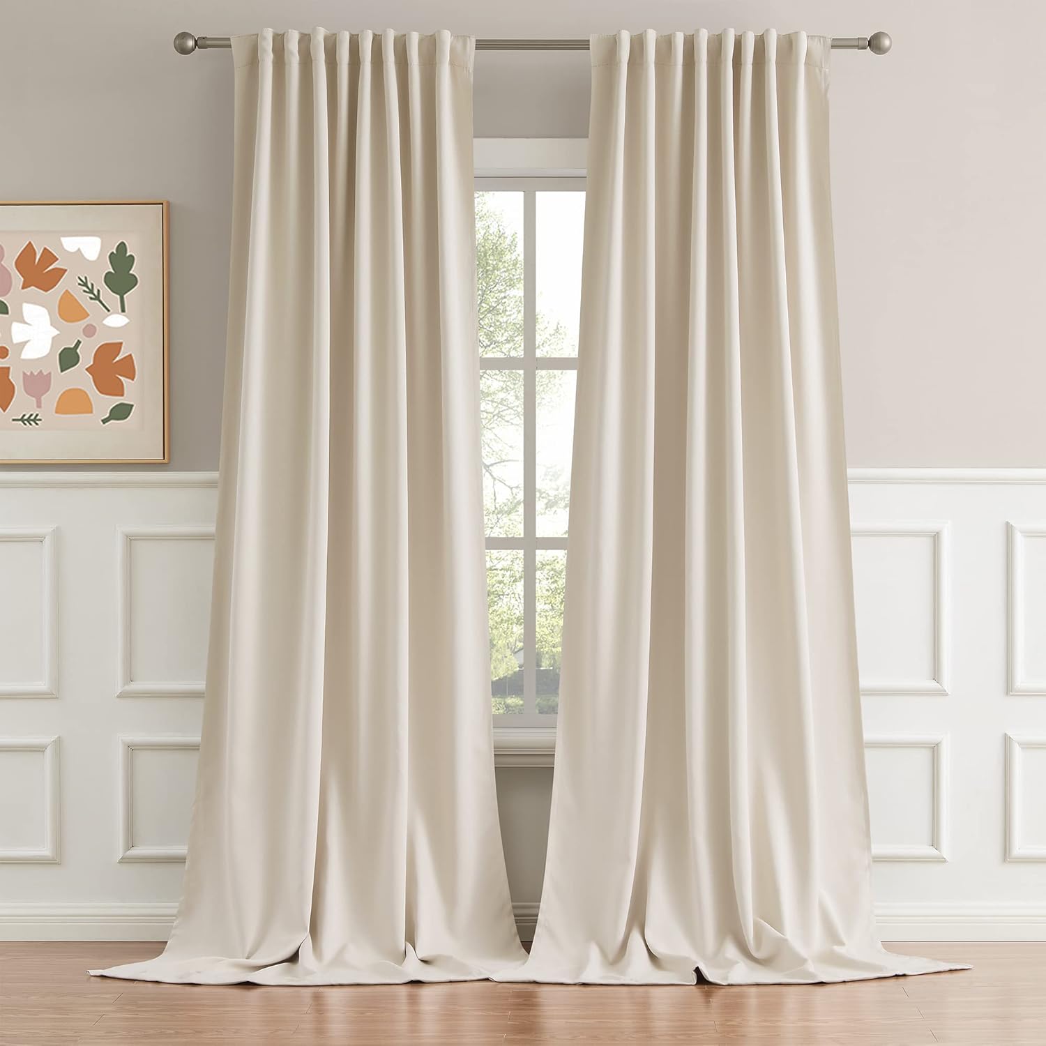 Window Treatments - DUALIFE Cream Beige Curtains 108 Inch Length - Back Tab/Rod Pocket Blackout Window Drapes for Bedroom Thermal Insulated Room Darkening Curtains for Living Room (52 x 108 Inches Long, 2 Panels)
