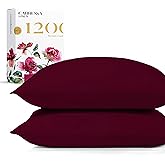 Carressa Linen 100% Egyptian Cotton Pillow Cases Standard Size Set of 2 - Luxury 1200 Thread Count Cotton Pillowcases Queen Size (Burgundy), Silky Soft, Cooling, Sateen Hotel Quality Pillow Cover