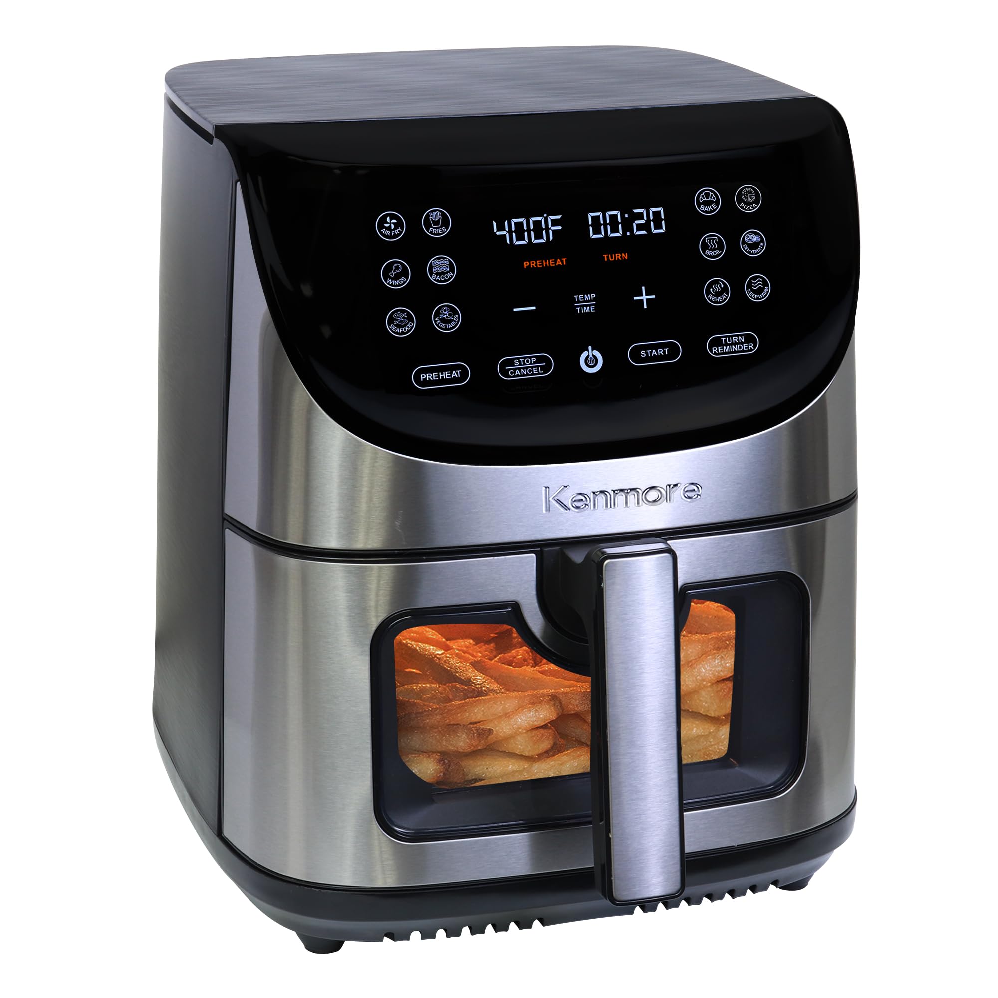 Kenmore Freidora de aire de 8 cuartos - Aerogrill, cesta para freír antiadherente, patatas fritas, pantalla táctil digital, 12 presintonías, freidora eléctrica, aparato de cocina para encimera, acero inoxidable, negro
