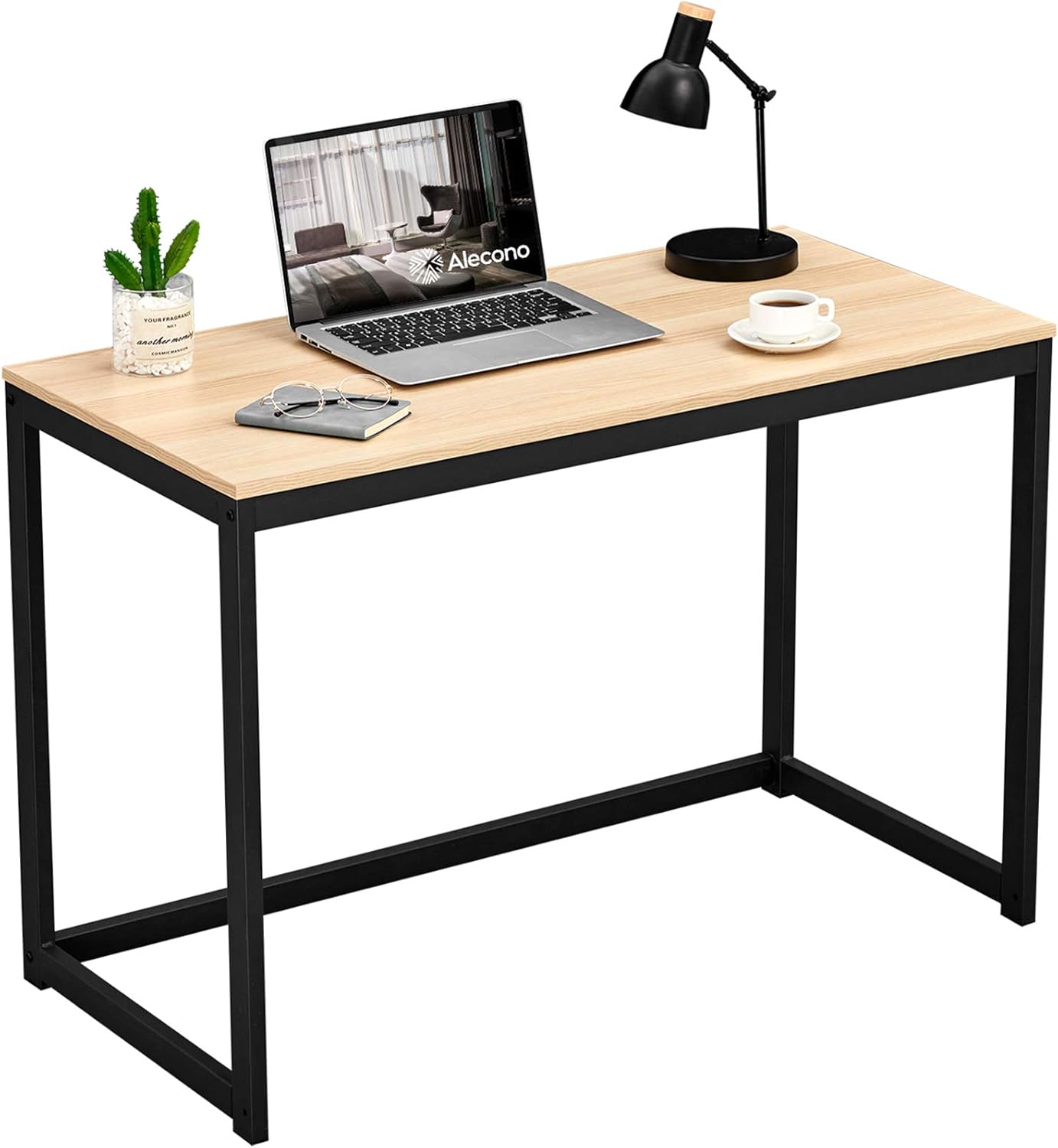 Alecono 39 inch Small Home Office Desk Study Writing Desk for Small Space Simple Home Workstation Office Tiny Desk Student PC Gaming Table with Metal Frame Oak