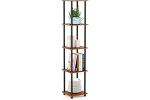 FURINNO Turn-N-Tube 5-Tier Corner Square Rack Display Shelf, Round, Light Cherry/Black
