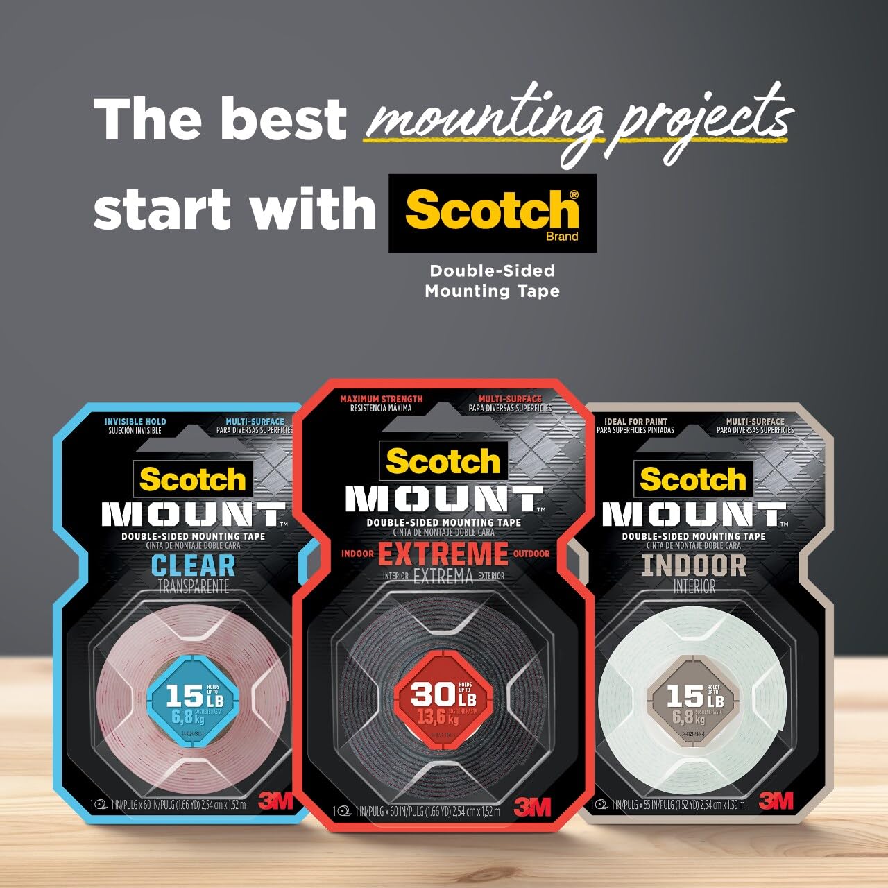 Scotch-Mount Indoor Double-Sided Mounting White Tape, 1 in x 125 in (10.4 ft), Features 3M Industrial Strength Adhesive, No Mess or Tools (314H-MED)