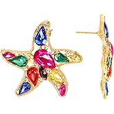 ‌‌Zirconyxx Ocean Starfish & Floral Stud Earrings for Women - Hypoallergenic Jewelry Set with Multi-Color Gemstones, Dainty Sea & Flower Inspired Earrings for Sensitive Skin, Daily Wear Gift