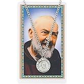 Pewter St. Pio Medal & 24" Chain, Prayer Card Set, Padre Pio.