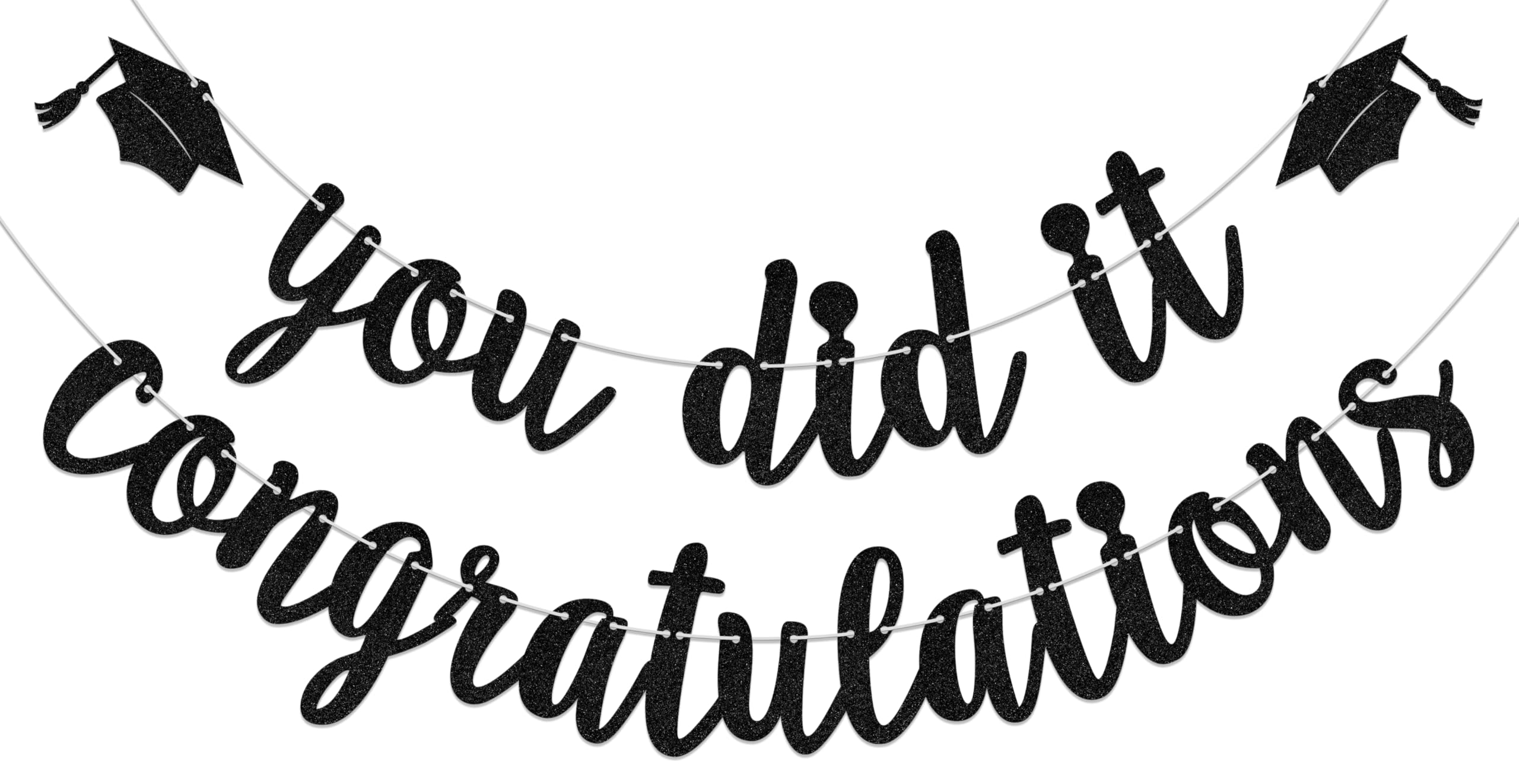 You Did It Congratulations Banner Class of 2026 Banner 2026 Graduation Party Decorations Black Glitter