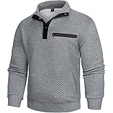 Wirltte Casual Sweatshirts for Men Pullover Mens Long Sleeve Button Stand Collar Quilted Sweatshirt with Pocket
