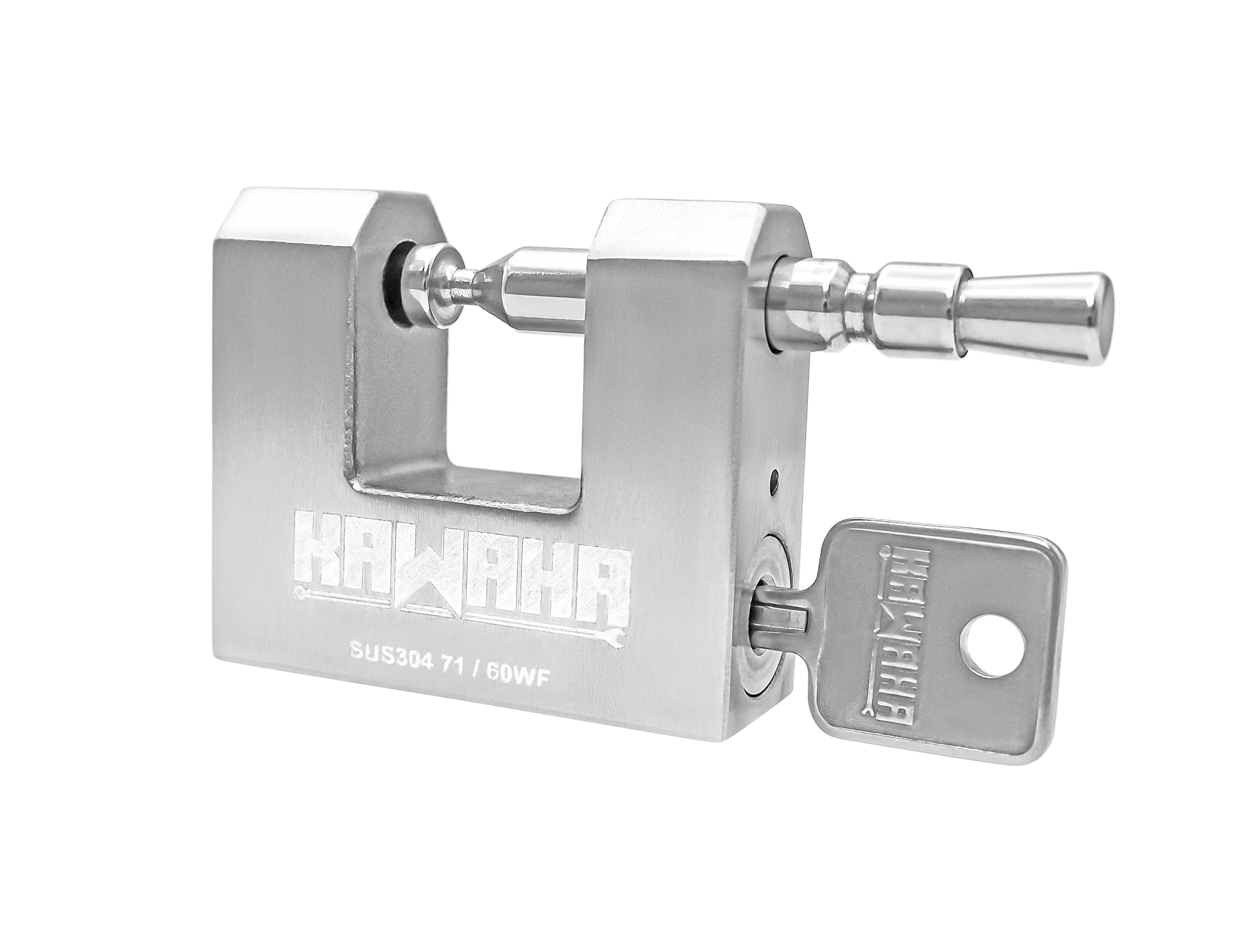 KAWAHA 71/60KD-3SK Stainless Steel D-Shaped Heavy Duty Padlock with Key for Garage Door, Containers, Shed and Warehouse (2-3/4 inch, Keyed Different - 3 Stainless Steel Keys)