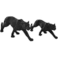 Deco 79 Polystone Leopard Decorative Sculpture Home Decor Statues, Set of 2 Accent Figurines 18", 14"W, Black