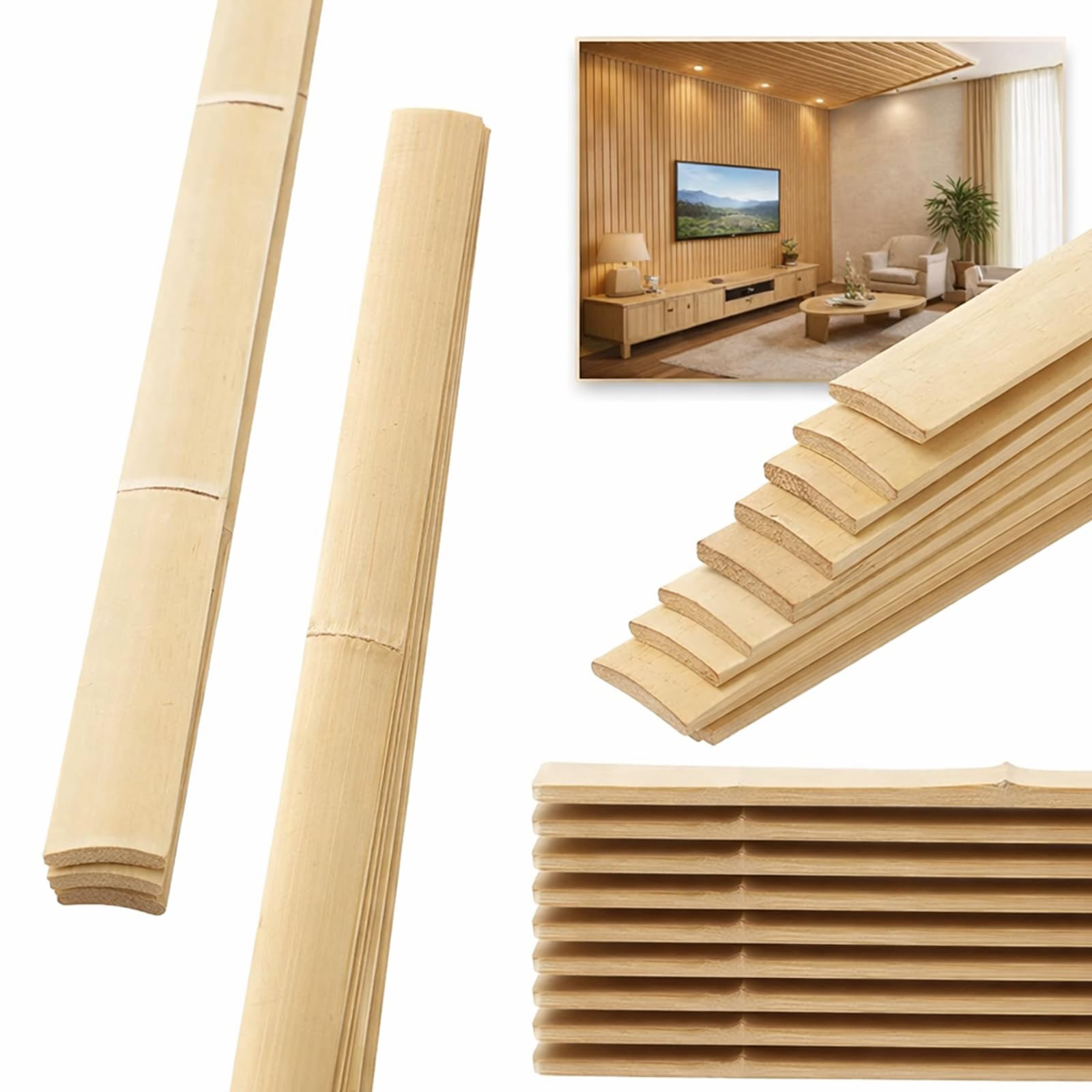 Photo 1 of Maasechs 24 Pack 6ft Bamboo Slat Wall Panels, Vertical Wood Slat Accent Wall Kit for Modern Interior Decor, DIY Decorative Ceiling Panel System, Light Bamboo Finish, Easy Install