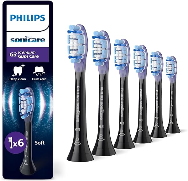 Philips Sonicare G3 Premium Gum Care, Original Ersatzbürstenköpfe, Schwarz, 6er-Pack, HX9056/88