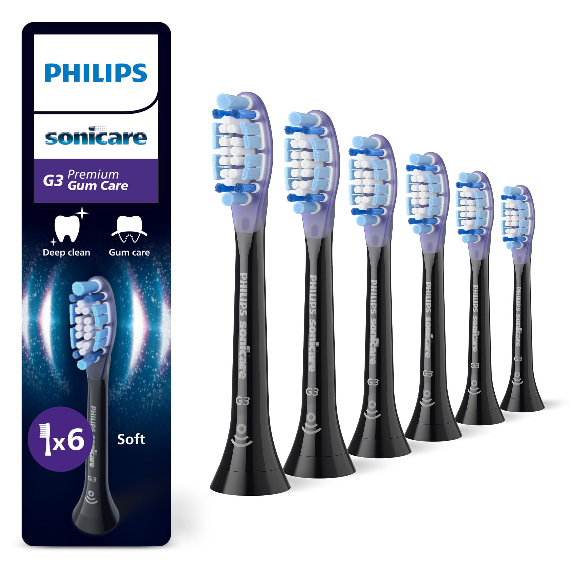 Philips Sonicare G3 Premium Gum Care - têtes de brosse à dents de rechange d'origine, noir, lot de 6, HX9056/88