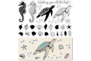CRASPIRE Turtle Clear Stamps Ocean Animal Sea Horse Shell Reusable Retro Postmark Transparent Silicone Stamp Seals for Journaling Card Making DIY Scrapbooking Supplies