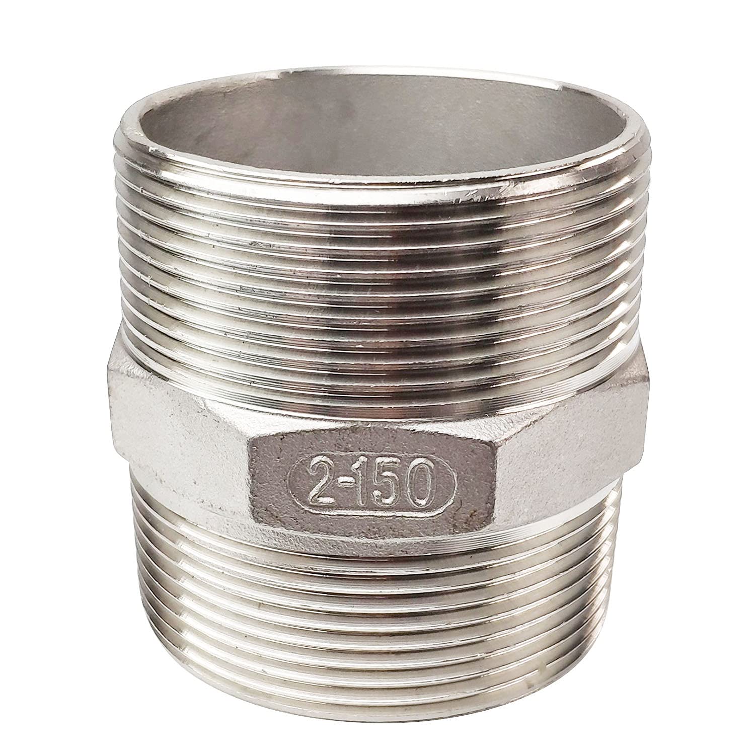 Photo 1 of 2-1/2" Male to Male NPT Hex Nipple Pipe Threaded 304 Stainless Steel Pipe Fitting