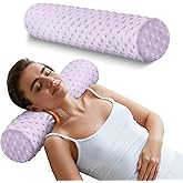 Sino Salected Memory Foam 4" Round Pillow, Cervical Neck Pillow for Pain Relief, Cylinder Pillows 18"x 4", Removable Cover, Neck Roll Pillow for Sleeping, Velvet Dots, Purple