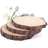 Natural Pine Wood Slabs Untreated 6-7 inches Diameter x 3/5" Thick Large 3 Pieces Solid Wood Slices for Weddings, Table Centerpieces, DIY Projects or Decoration