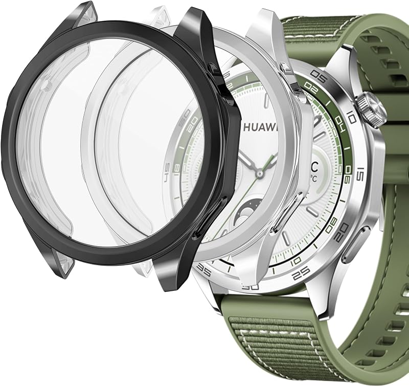 sciuU Huawei Watch GT 4 46mm Case 2 Pack TPU Screen Protector Black Silver