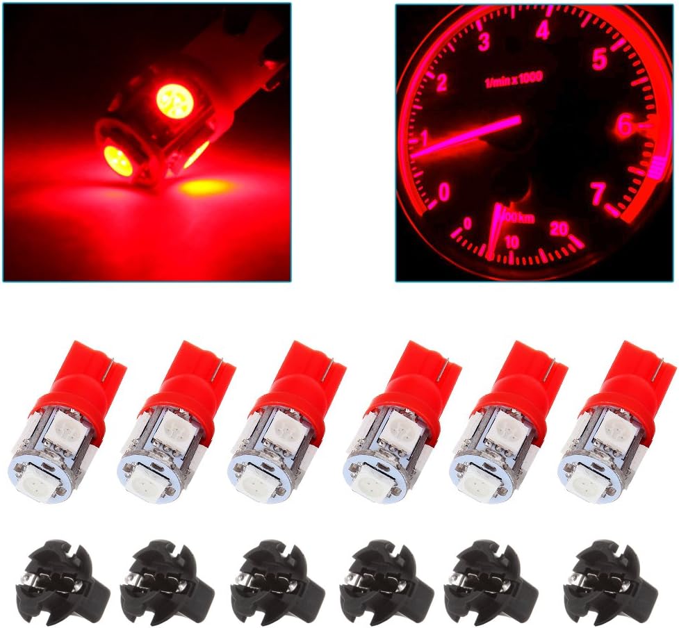 OCPTY 6Pack Red T10 194 LED Light Bulb LED Bulbs Bright Instrument Panel Gauge Cluster Dashboard LED Light Bulbs with Twist Lock Socket Instrument Panel Gauges Light