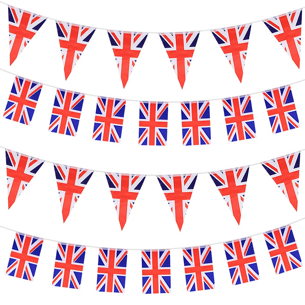2 Pack Union Jack Flags Bunting,UK Britain Rectangular and Triangle Flags Bunting Banner,Total 60 Pcs 65ft England Flag String Indoor Outdoor Banner for National Day Parades Royal Party Decorations