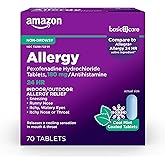 Amazon Basic Care All Day Allergy Relief, Fexofenadine Hydrochloride, 180 mg, Antihistamine, Non-Drowsy, 24-Hour Relief, Cool Mint Coated Tablets, 70 Count