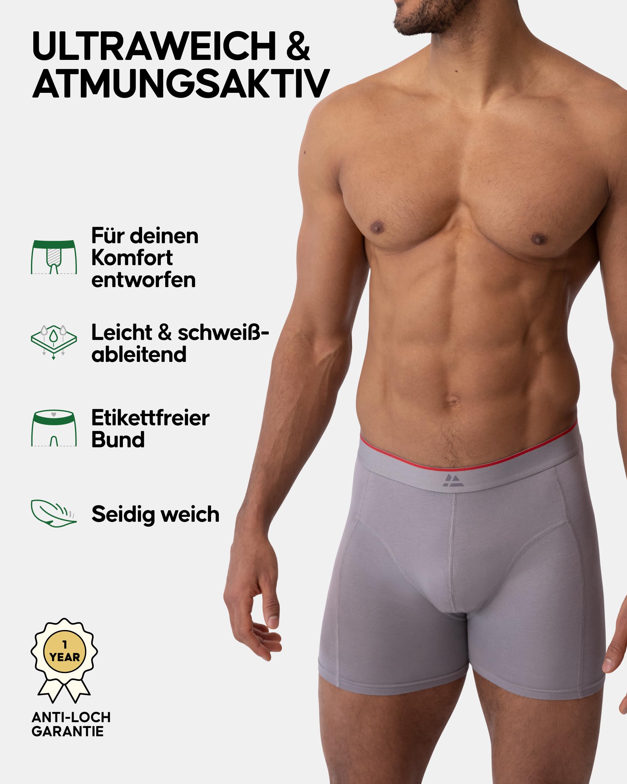 DANISH ENDURANCE 6er Pack Bambus Boxershorts Herren, Unterhosen Herren mit oder ohne Eingriff, Mehrfarbig (2X Schwarz, 2X Grau, 2X Weiß) XXL 3