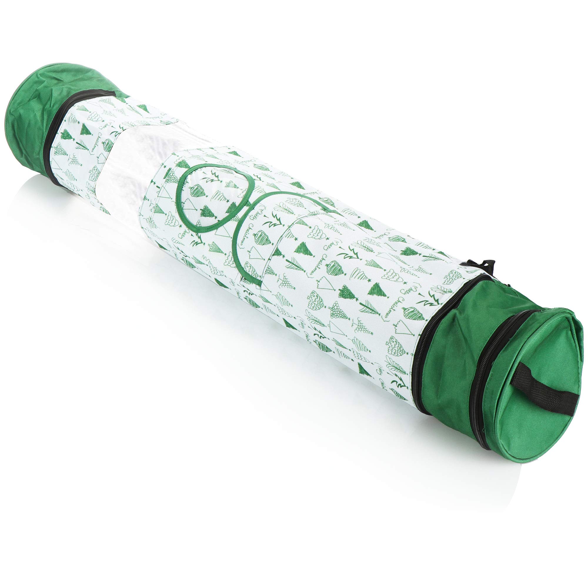 com-four® Wrapping Paper Organizer - Wrapping Paper Box - Gift Bag Storage Organizer (White/Green, Christmas Tree Pattern, 1 Count)