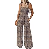 Happy Sailed Jumpsuits for Women Summer Casual Floral Print Sleeveless Jumpsuit High Waist Wide Leg Pant Rompers with Pockets