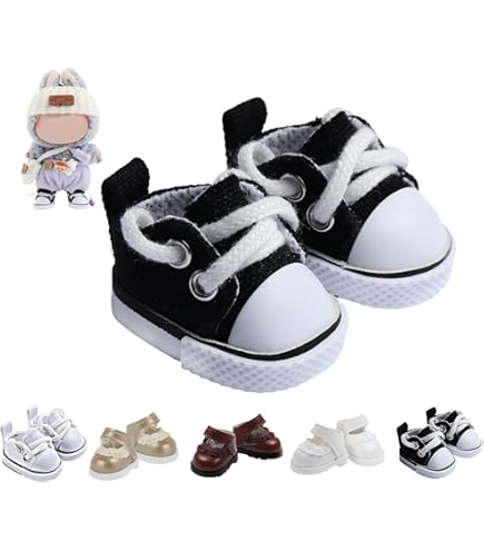 Zapatos De Muñeca Para Peluche De 17 Cm – Par Negro Con Ojales Y Cordones, Calza Para Labubu, Resistente Y Ligero, Combina Con Otros Accesorios