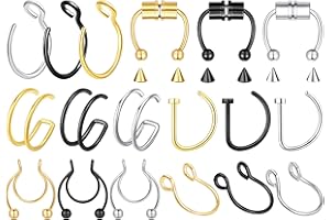 VELCARE 5-18 Pcs Nose Rings Hoops Fake Nose Ring Fake Septum Fake Lip Rings Fake Septum Piercing Fake Nose Piercing Fake Nose Hoop Double Hoop Nose Ring Fake Double Nose Ring Nose Cuffs Faux Nose Rings Clip On Cartilage Hoop Earring Magnetic Nose Ring Magnetic Septum Nose Ring
