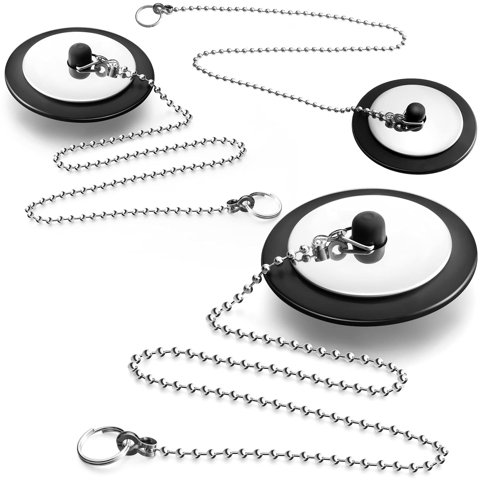 3 Pieces. Drain Stopper with Ball Chain Black Bath Plug Stoppers Black Rubber Tub Stopper with Chain 2.5 Inch Rubber Bath Tub Stoppers for Sinks Bathroom Kitchen Laundry Floor Drains Supplies
