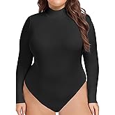 COOTRY Women's Plus Size Mock Turtle Neck Bodysuit Long Sleeve Basic Tops